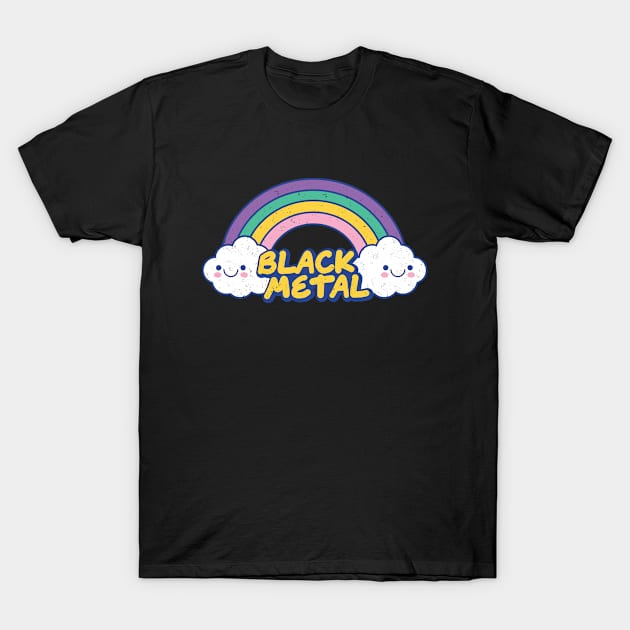 Black Metal Rainbow and Cute Kawaii Clouds T-Shirt by PerttyShirty